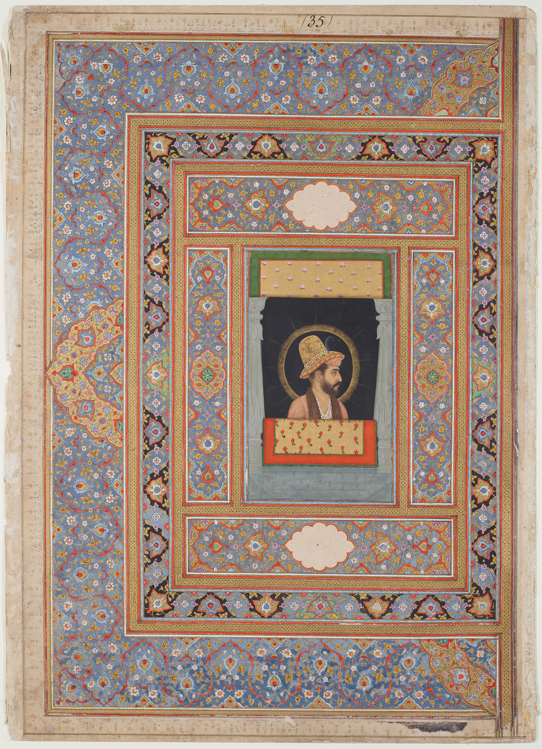 A Mughal bust portrait of Hakīm Muʼmina wearing a European hat