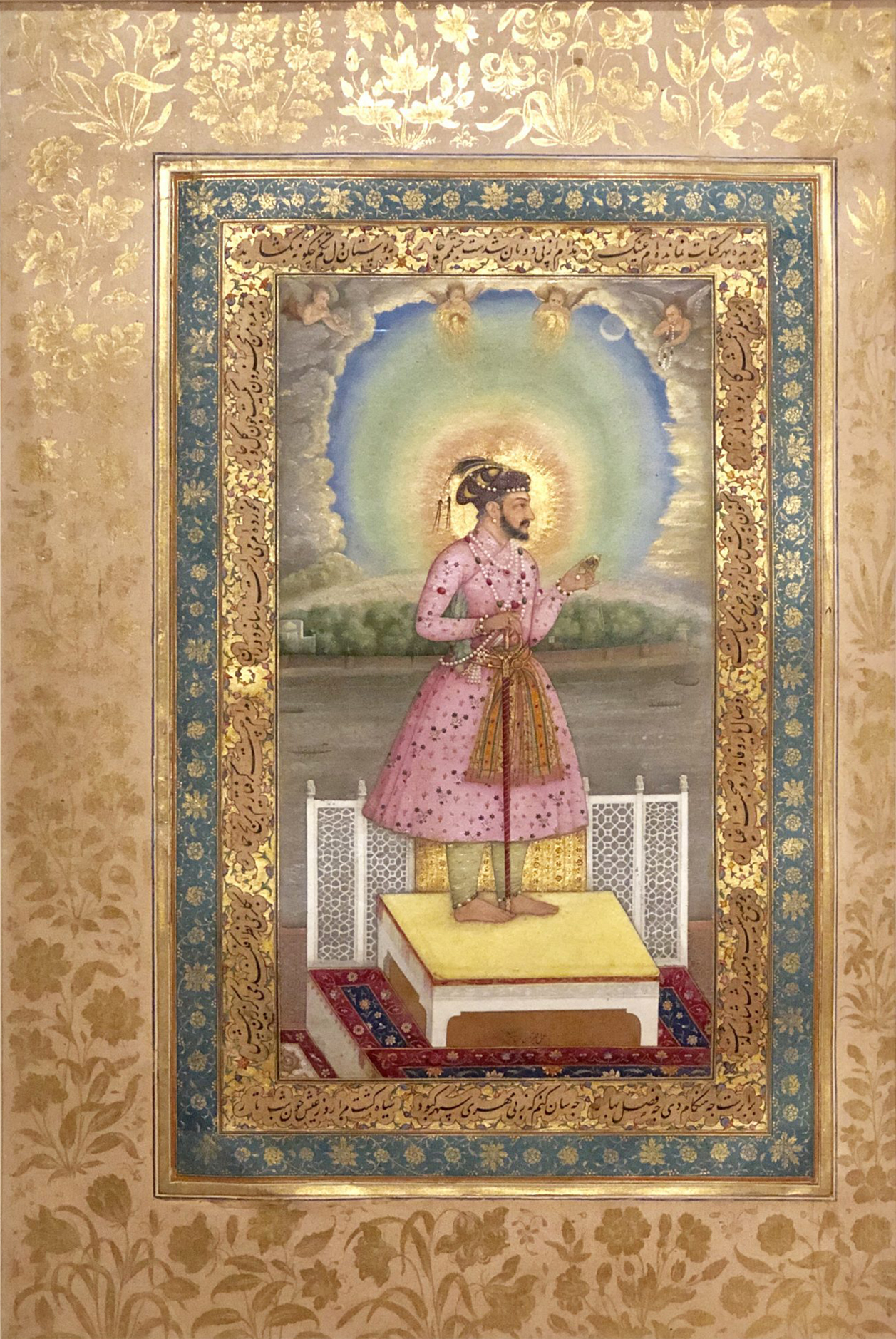 "Shah Jahan on a Terrace, Holding a Pendant Set With His Portrait", Folio from the Shah Jahan Album