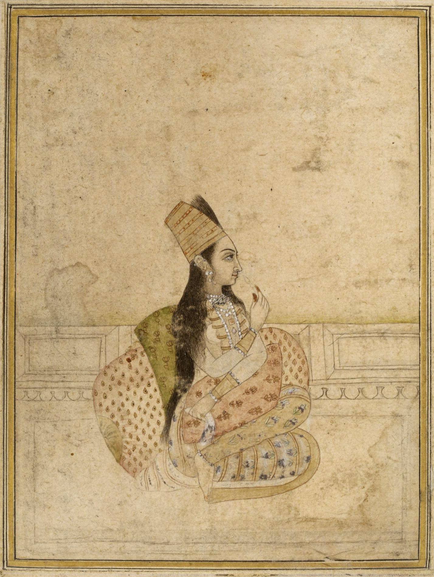 Painting, portrait, possibly of Nur Jahan, in opaque watercolour on paper, Mughal, 18th century.