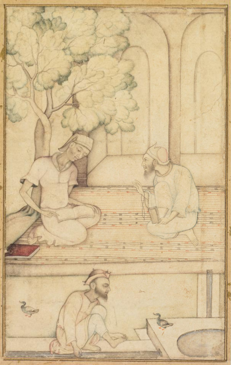 Kabir and Two Followers on a Terrace (recto); Calligraphy (verso)