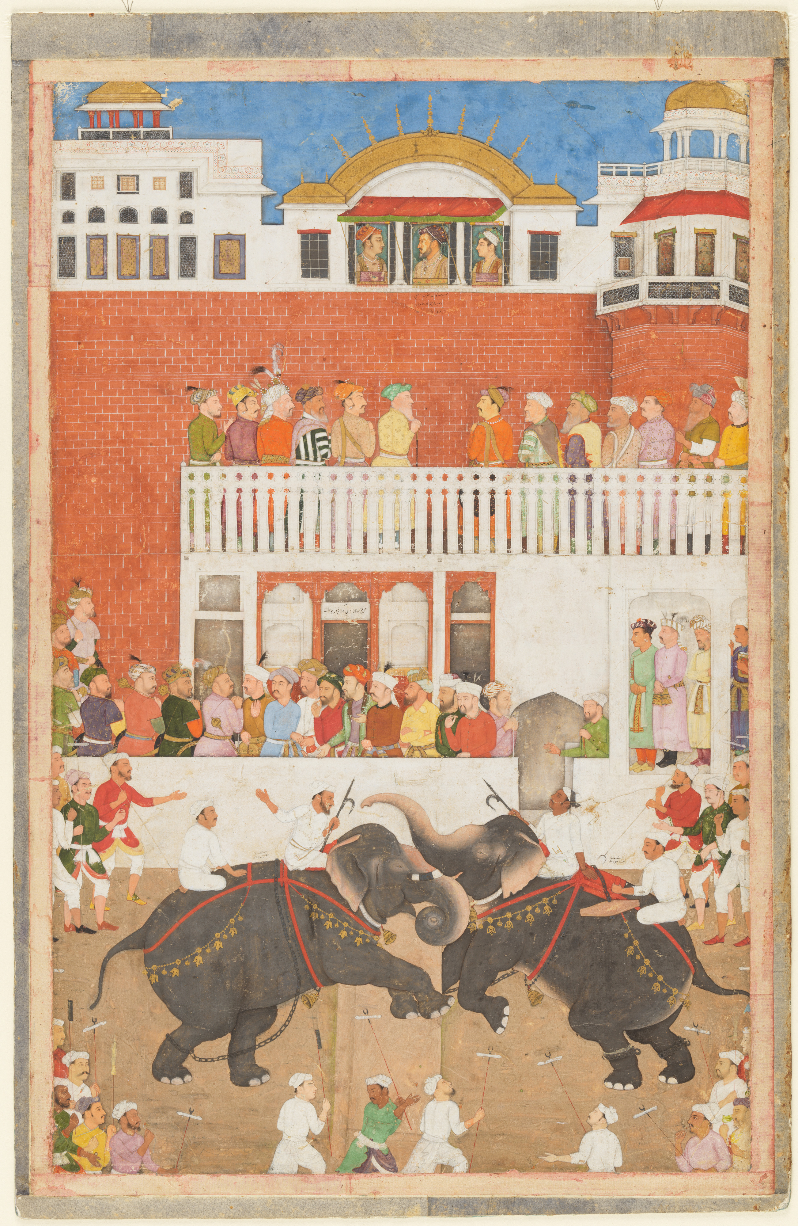 Shah Jahan Watching an Elephant Fight, Folio from a Padshahnama