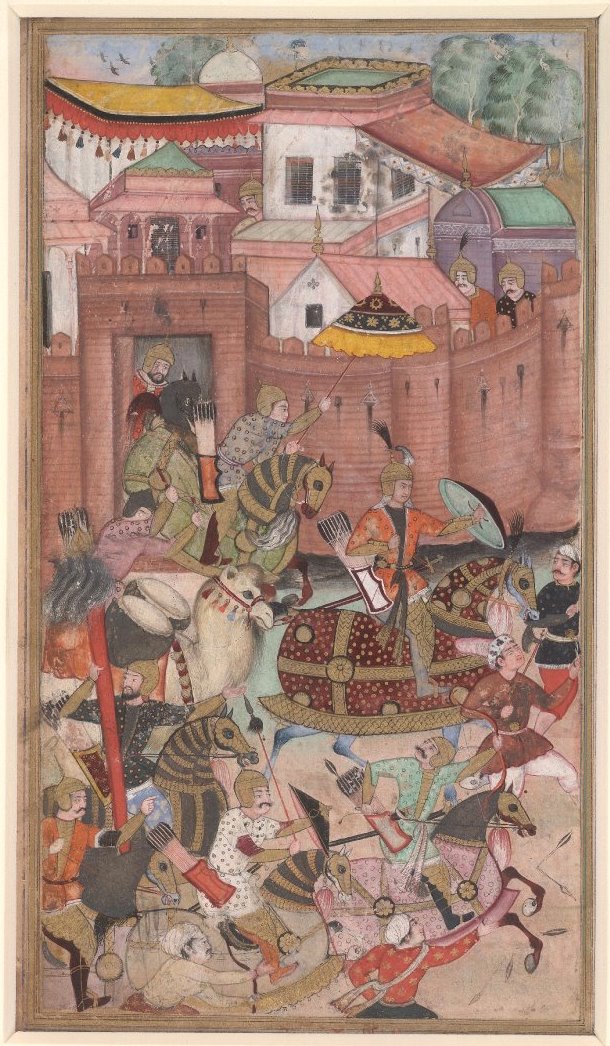 Babur and his army emerge from the Khwaja Didar Fort