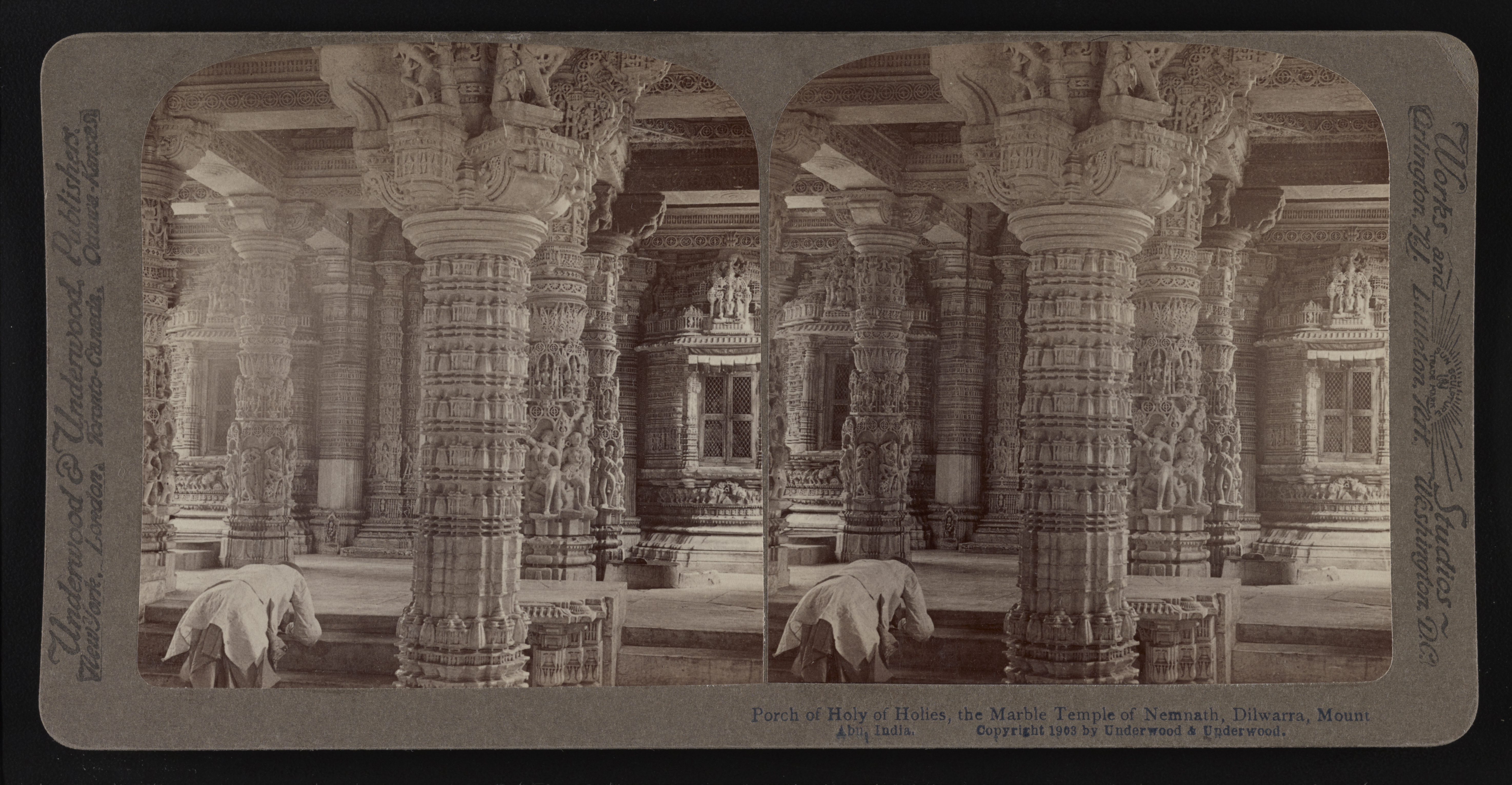 Porch of holy of holies, the marble Temple of Nemnath, Dilwarra, Mount Abu, India