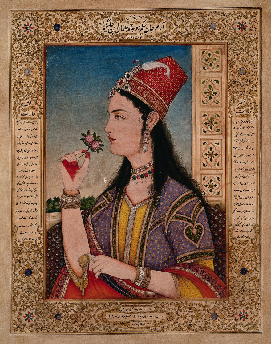 A Woman wearing Mughal costume and jewelry