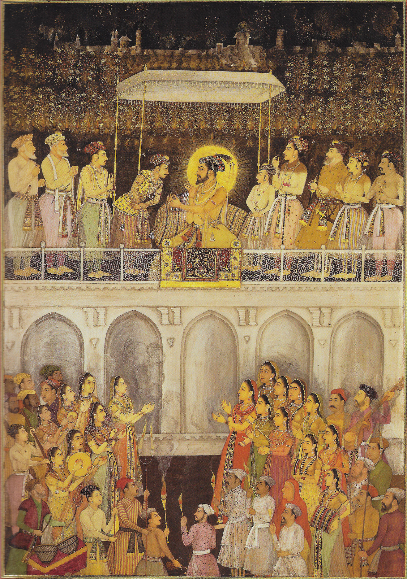 Shah Jahan receiving prince Aurangzeb at his wedding