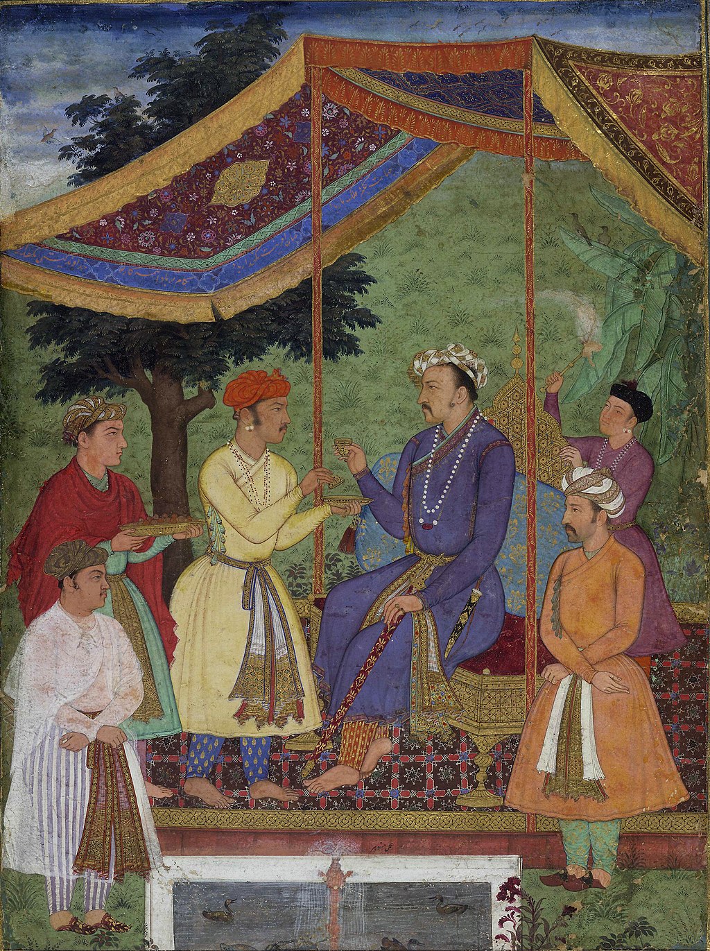 Manohar, Emperor Jahangir receiving his two sons, an album-painting in gouache on paper