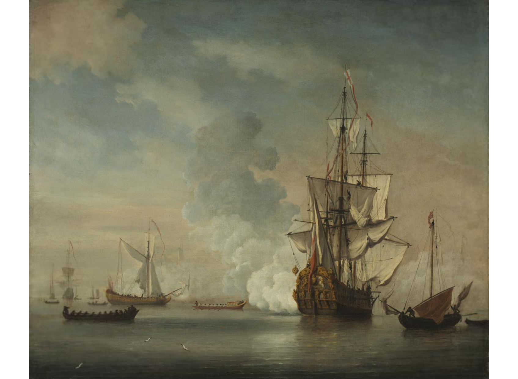 English Warship Firing a Salute