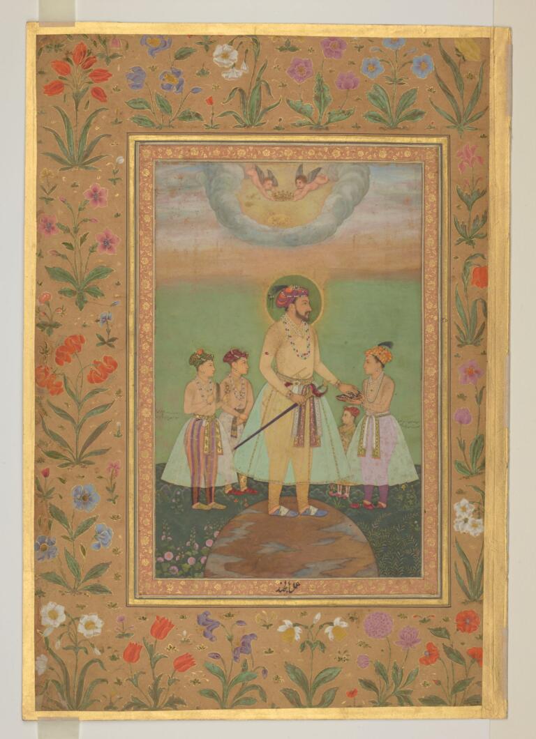 Shah Jahan on a globe with his four sons