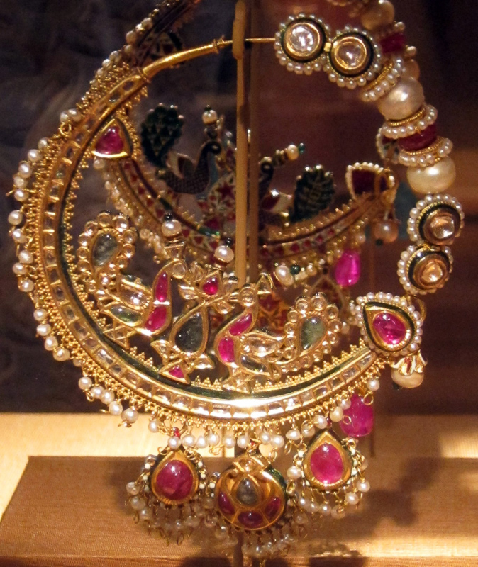 Mughal nose-ring crafted out of gold and studded with various precious gemstones