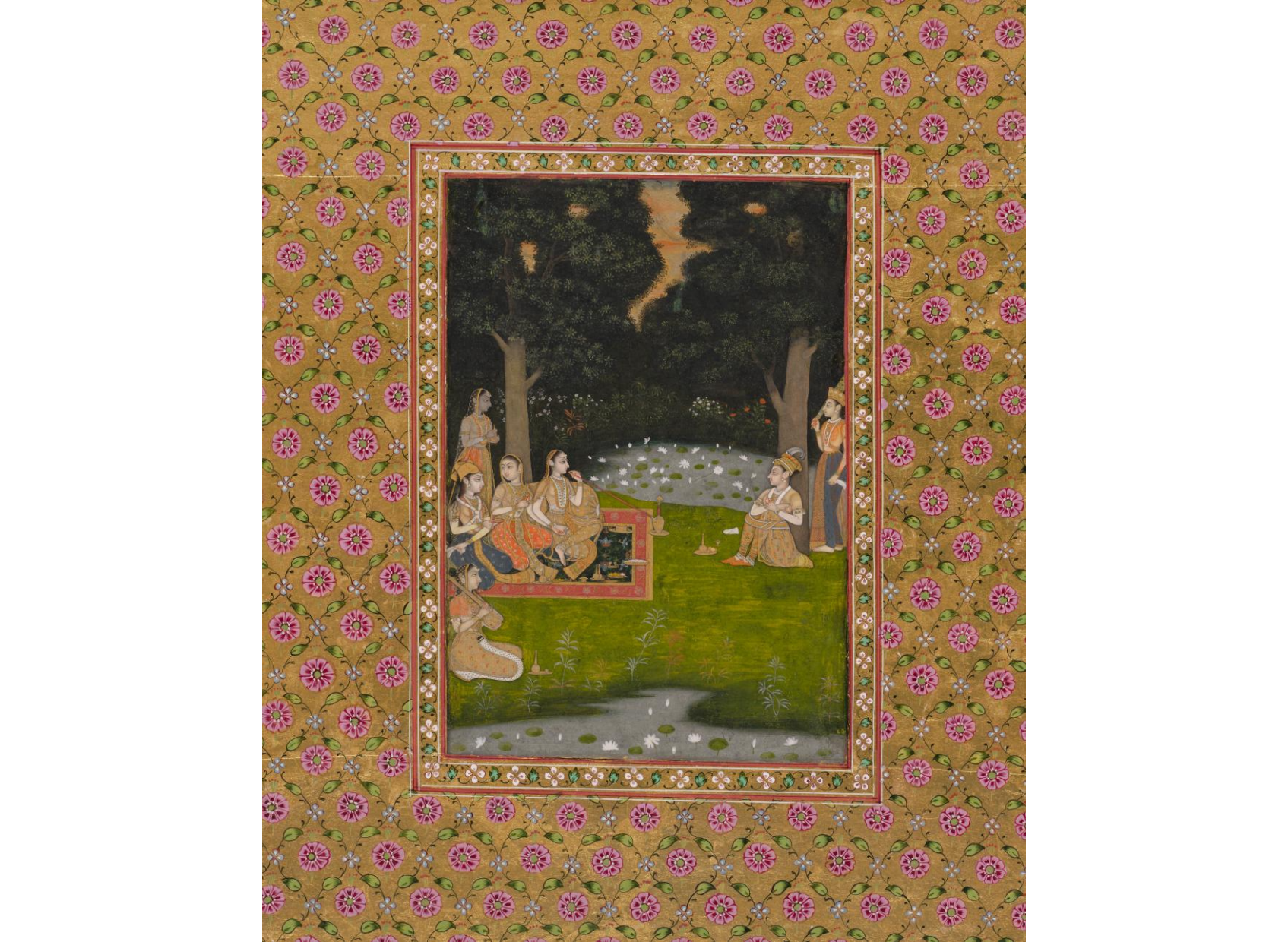 Princely ascetic in the forest visited by ladies