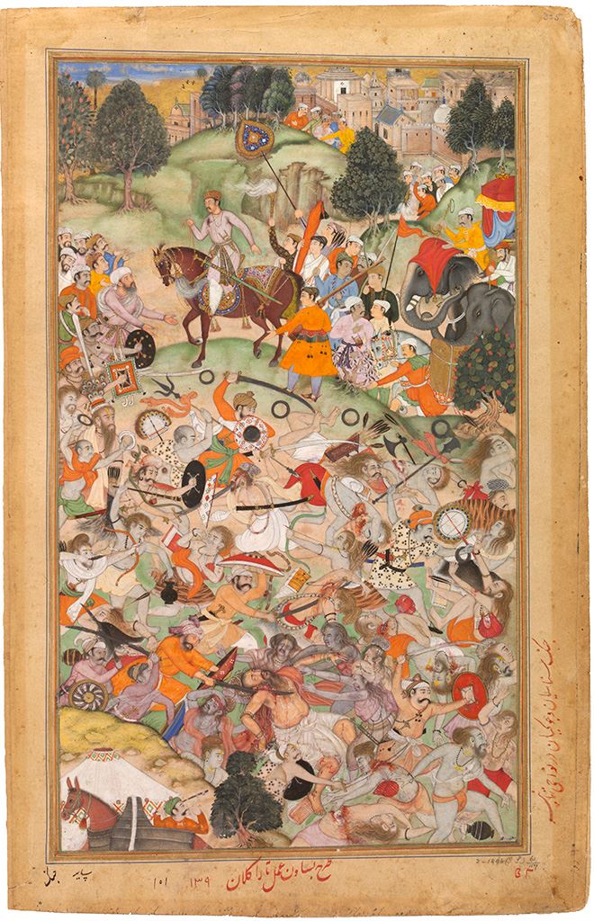Akbar Watches a Battle between Mughal army and Sanyasis at Thaneshwar By Basawan Asi