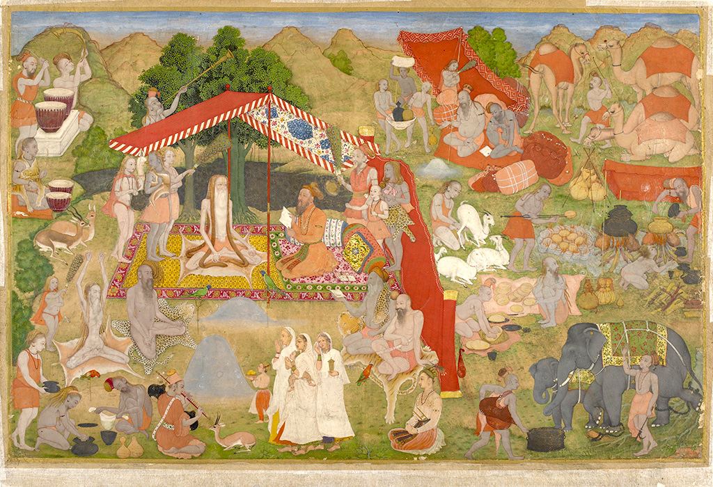 Mughals visit an Encampment of "Sadhus," from the St. Petersburg Album
