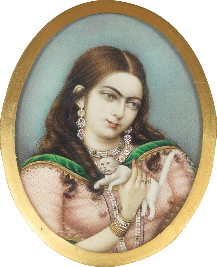 Copy of a Portrait for Akhter Mahal Begam wife of Bahadur Shah II, Delhi, by the artists Mahmud Faizul and his pupil, Asmuddin, circa 1900, after originals of 1840-50