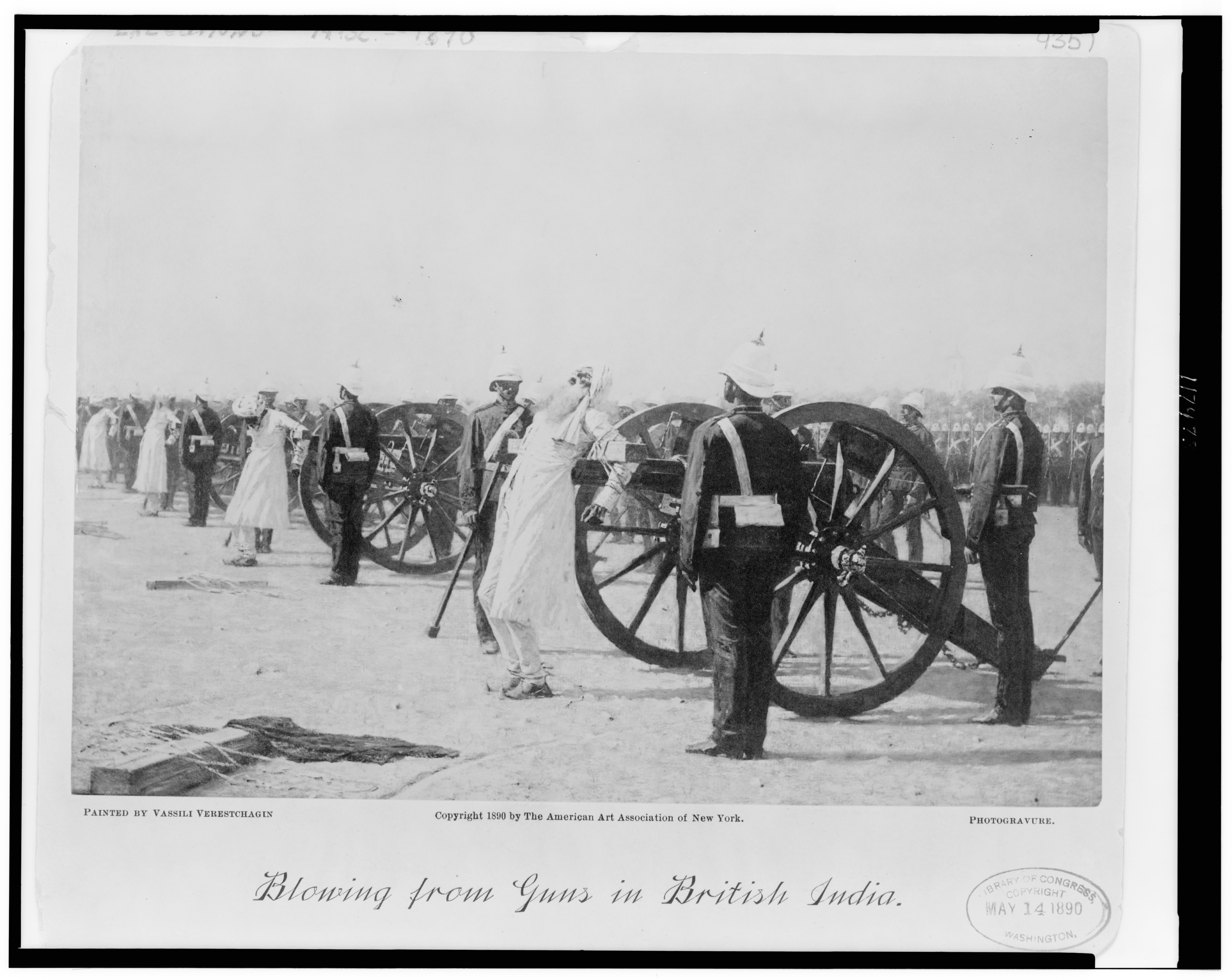 Blowing from guns in British India / painted by Vassili Verestchagin. b&w film copy neg.