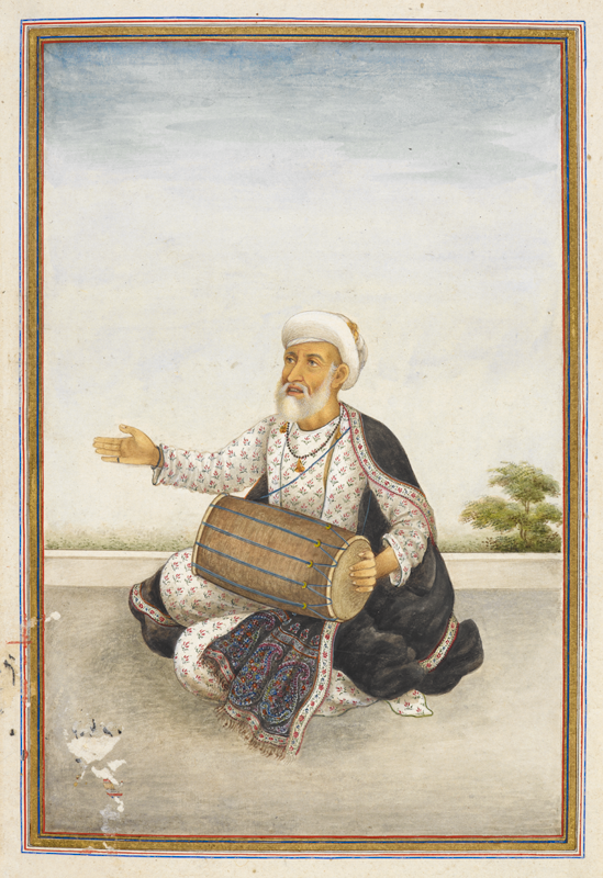 ‘Qawwal’, a sub-caste of the large Muslim caste of ‘Mirasis’ or singer/genealogists. A man beating a Dhol drum.