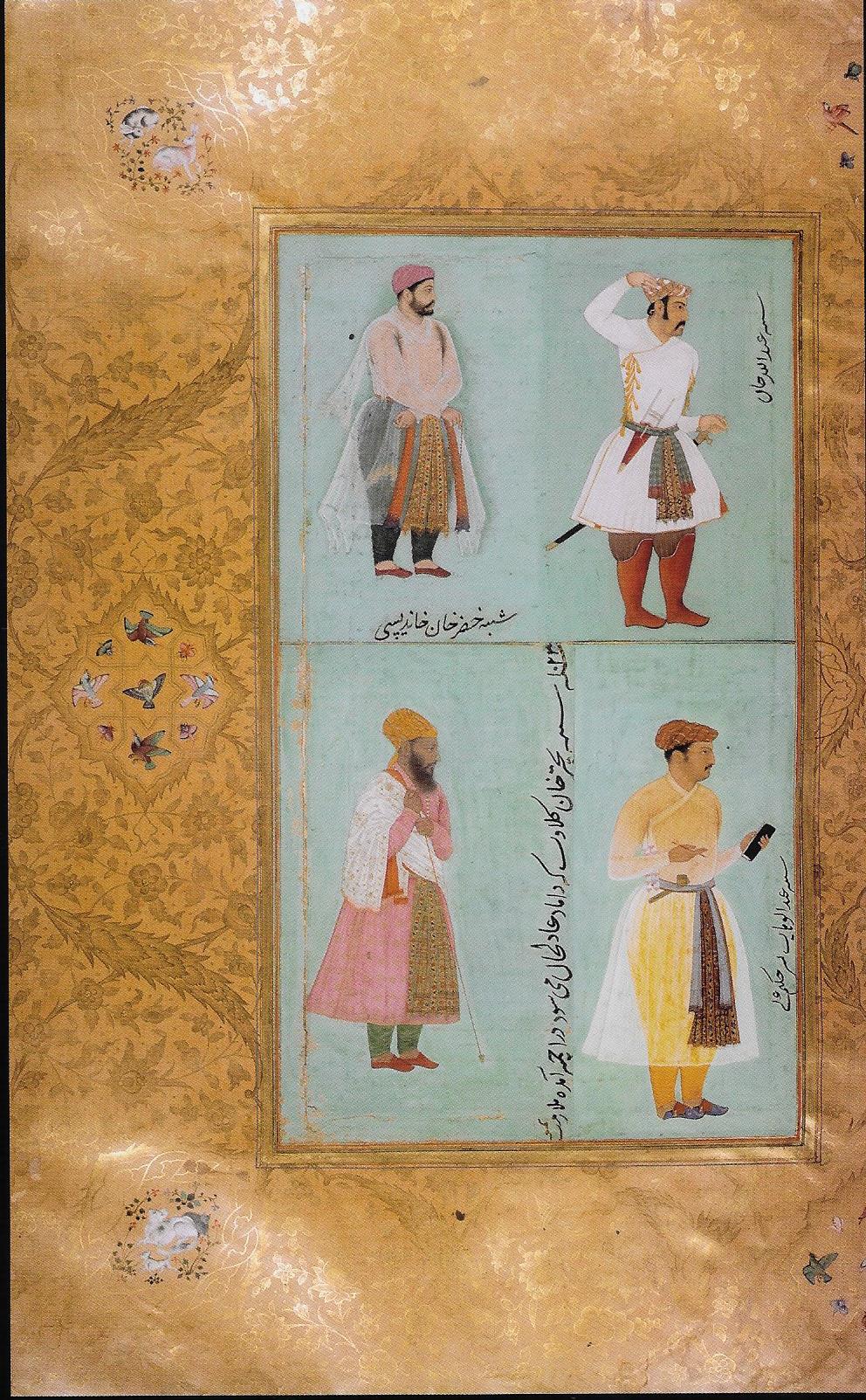 Four Mughal Portraits c.1600-18 Opaque watercolor and gold on paper