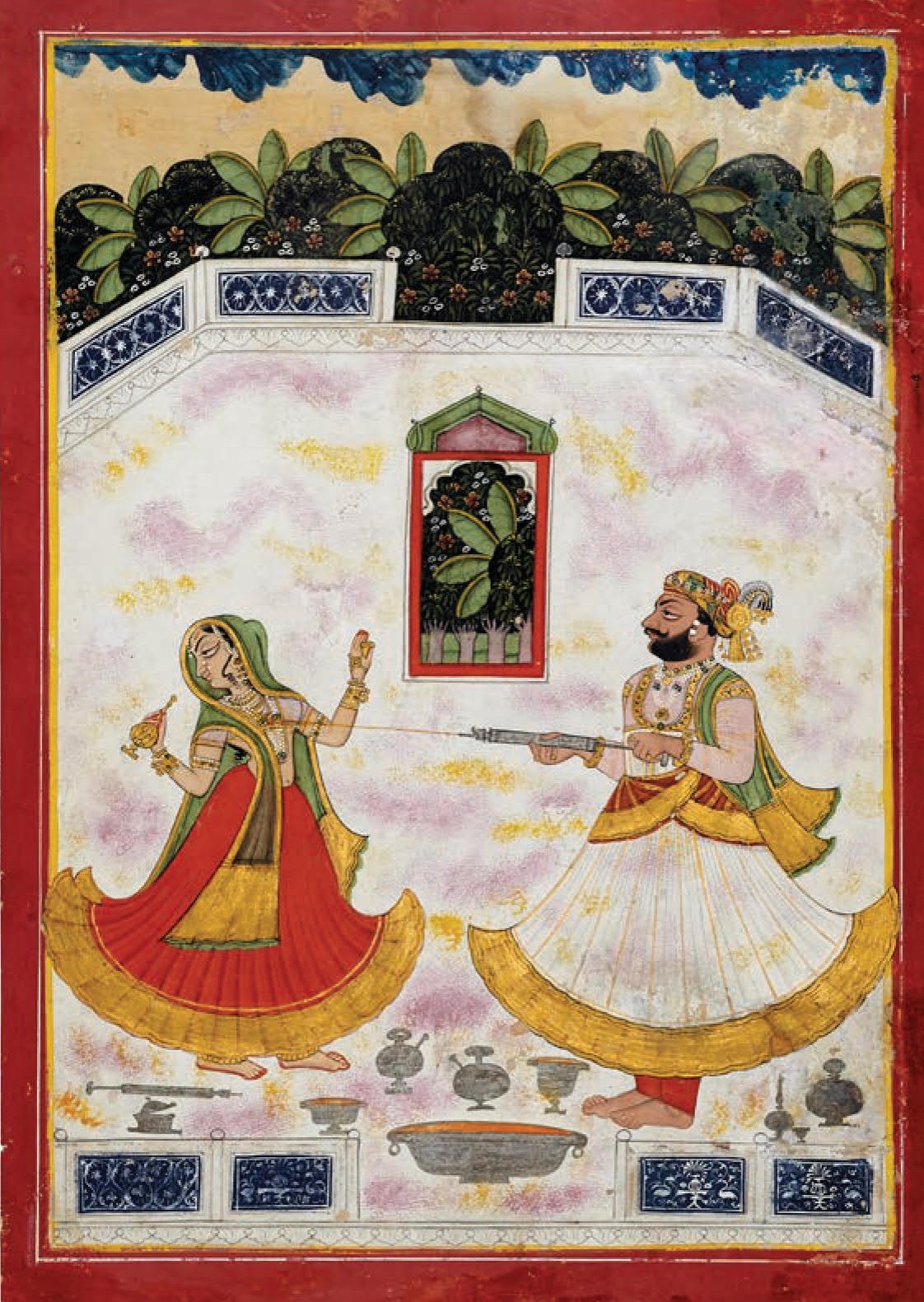 Maharaja Man Singh of Jodhpur  playing Holi with a bhagtan