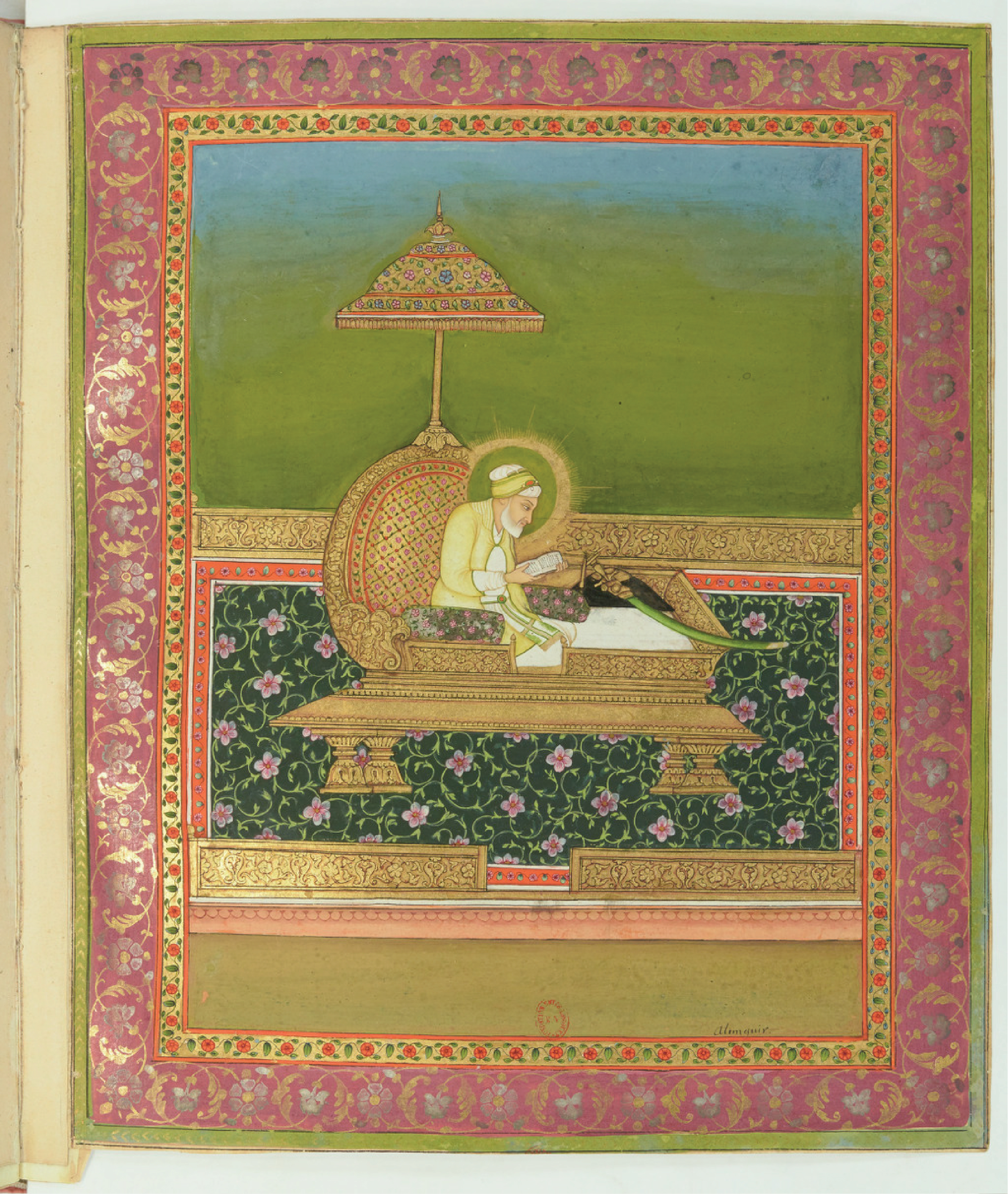 Collection of portraits of Mughal Emperors made by Colonel Gentil (H.M. Al-Sultan al-'Azam wal Khaqan al-Mukarram, Abu'l-Muzaffar Muhi ud-din Muhammad Aurangzeb Bahadur 'Alamgir Padshah Ghazi [Khuld Makan], Emperor of Hindustan) this work was done