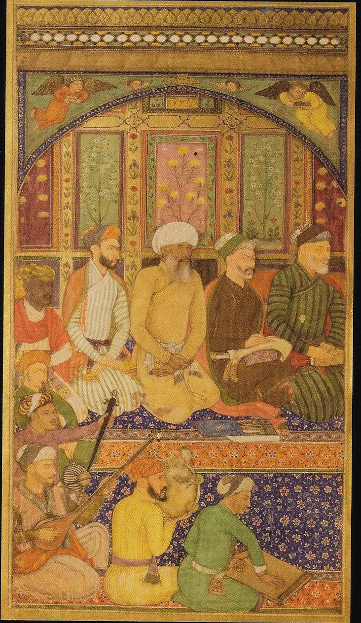 Zafar Khan and his brothers in the company of poets and scholars in a garden