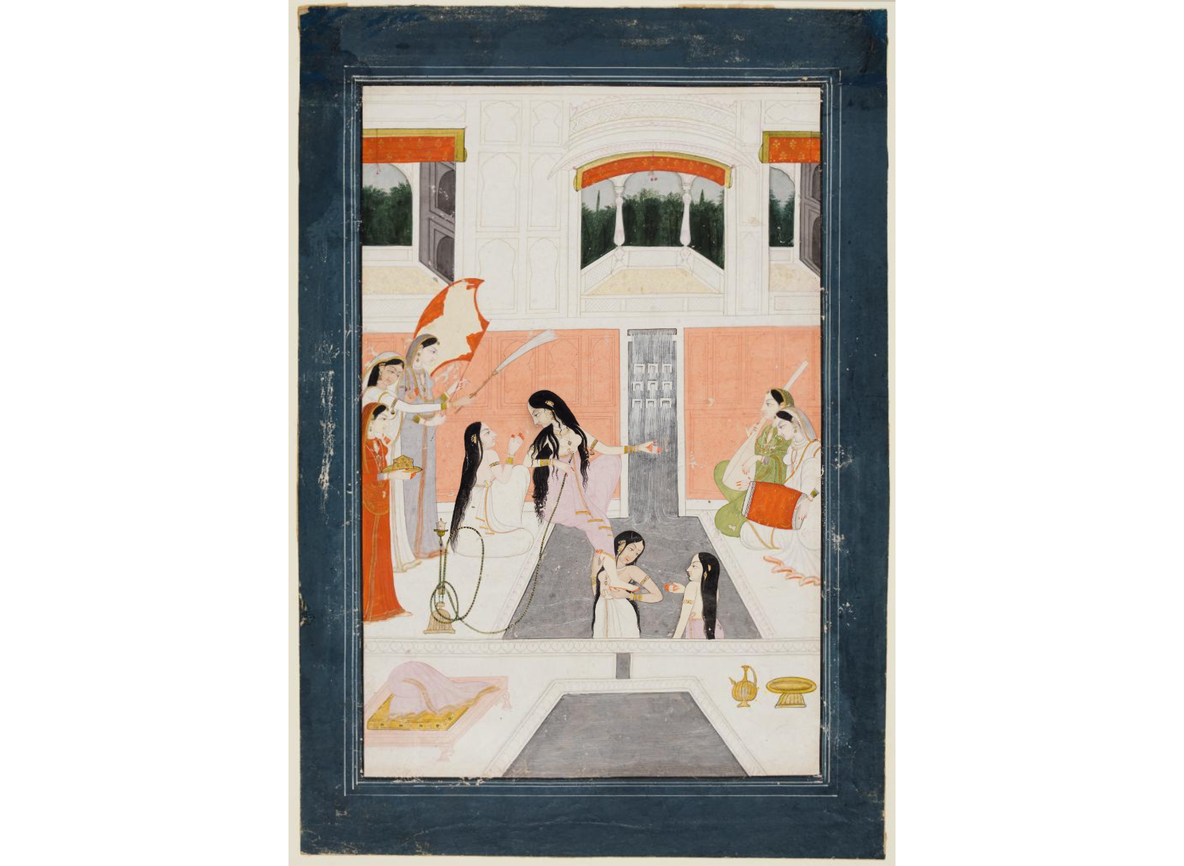 Palace Women Enjoy Music by the Side of a Water Cascade