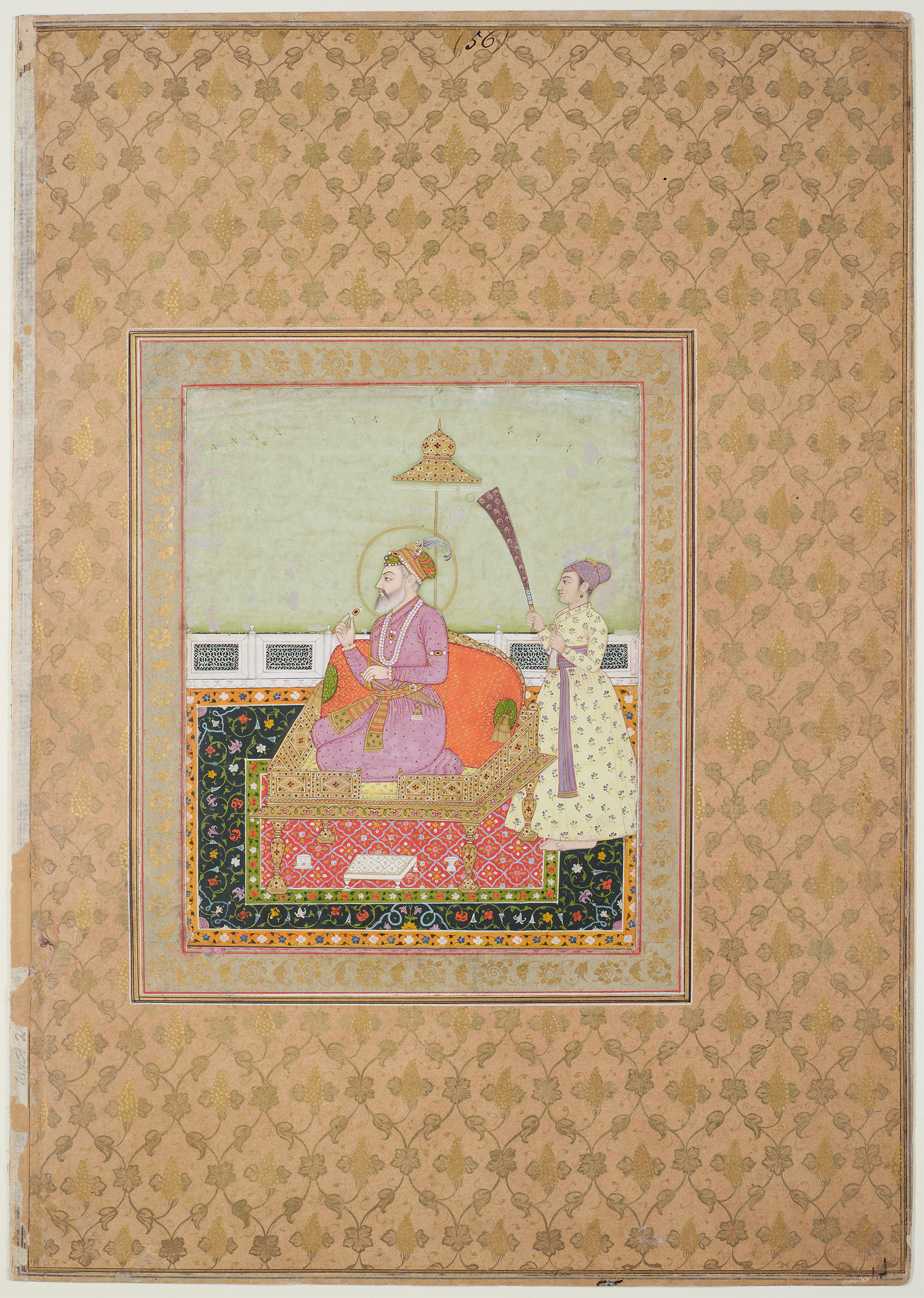 Shāh Jahān seated on a jeweled throne (During Shah Jahan Era)