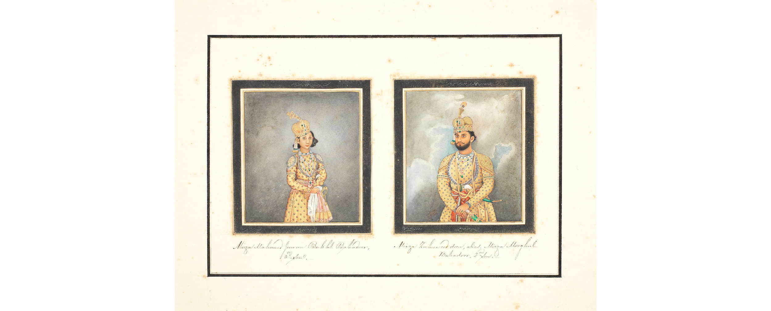 Two portraits: Mirza Mahomed Juwan Bakht Bahadoor, 3rd son; Mirza Zuheer ood deen, alias Mirza Mooghul Bahadur, 2nd Son