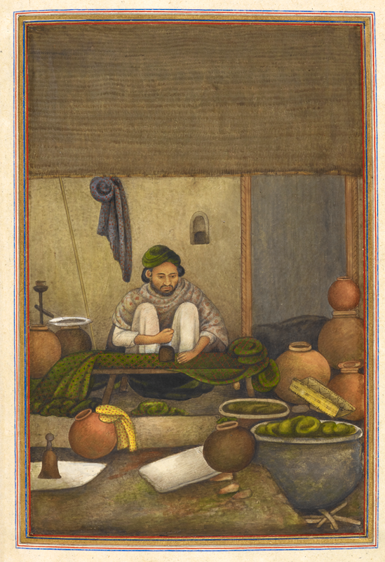 Printing green cloth with a red geometric design