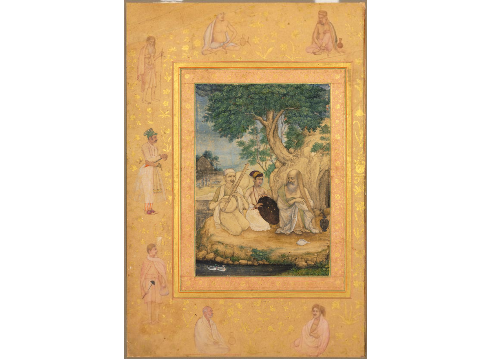 Page from the Late Shah Jahan Album: Prince and Ascetics