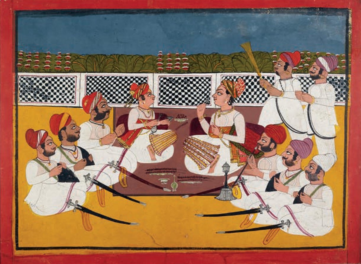 Maharaja Gulab Singh and Thakur Kulan Singh  enjoying a feast with others