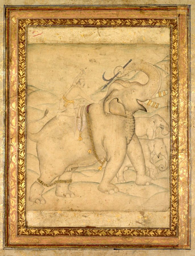 Portrait of Emperor Jahangir Riding an Elephant