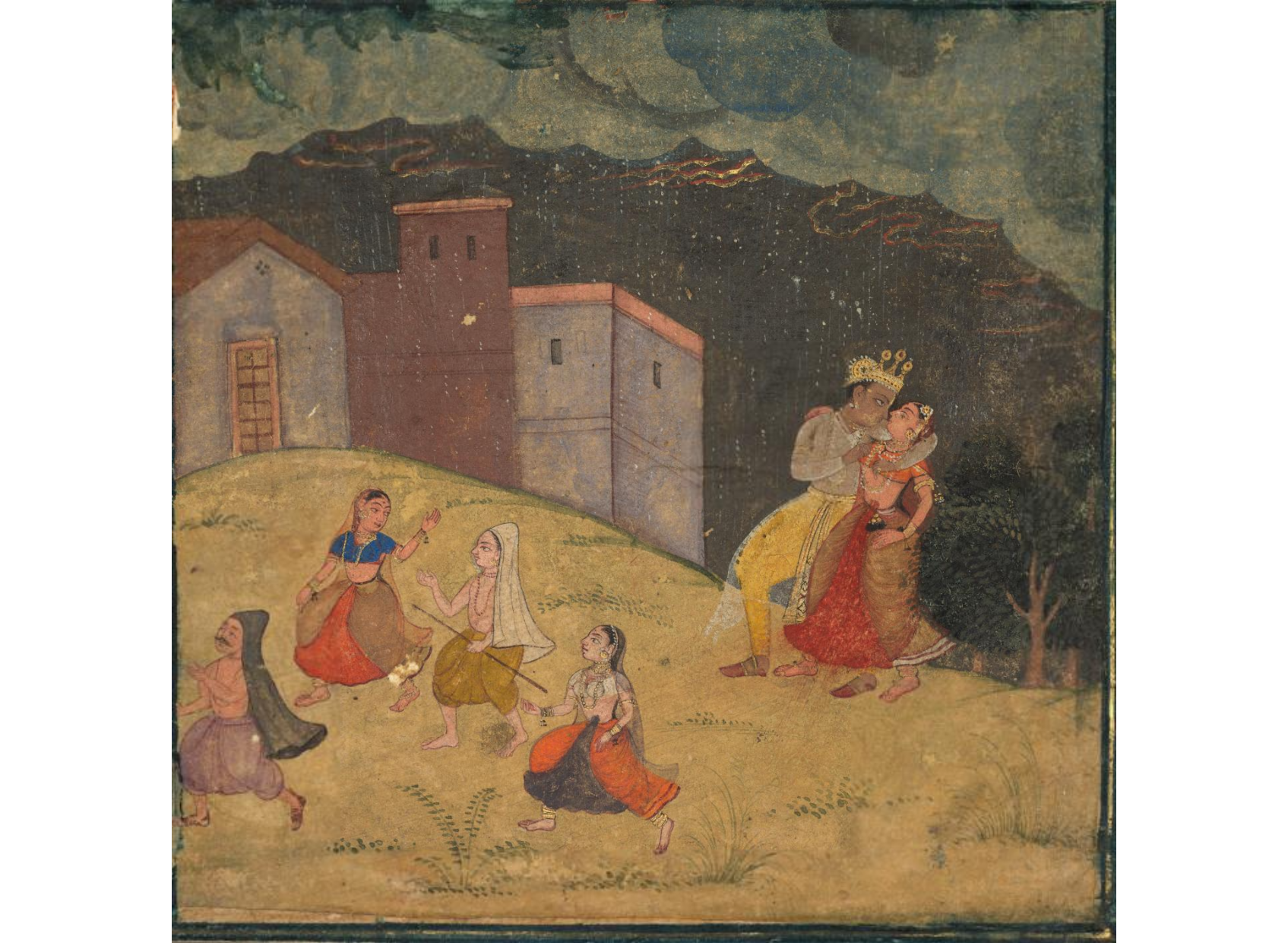 Radha and Krishna Caught in a Storm