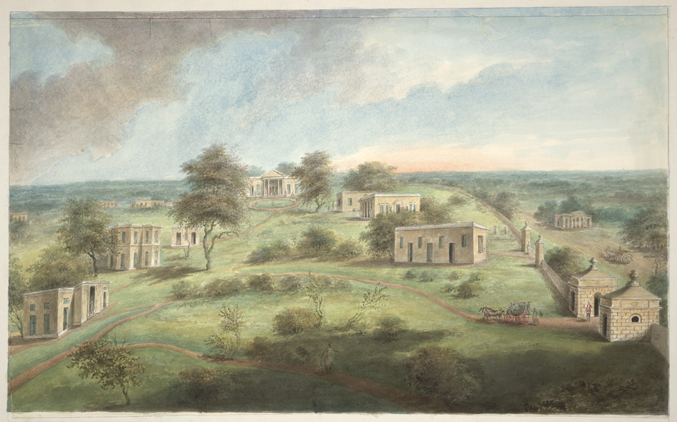 Charles Metcalfe'e establishment at the Shalimar Gardens north of Delhi