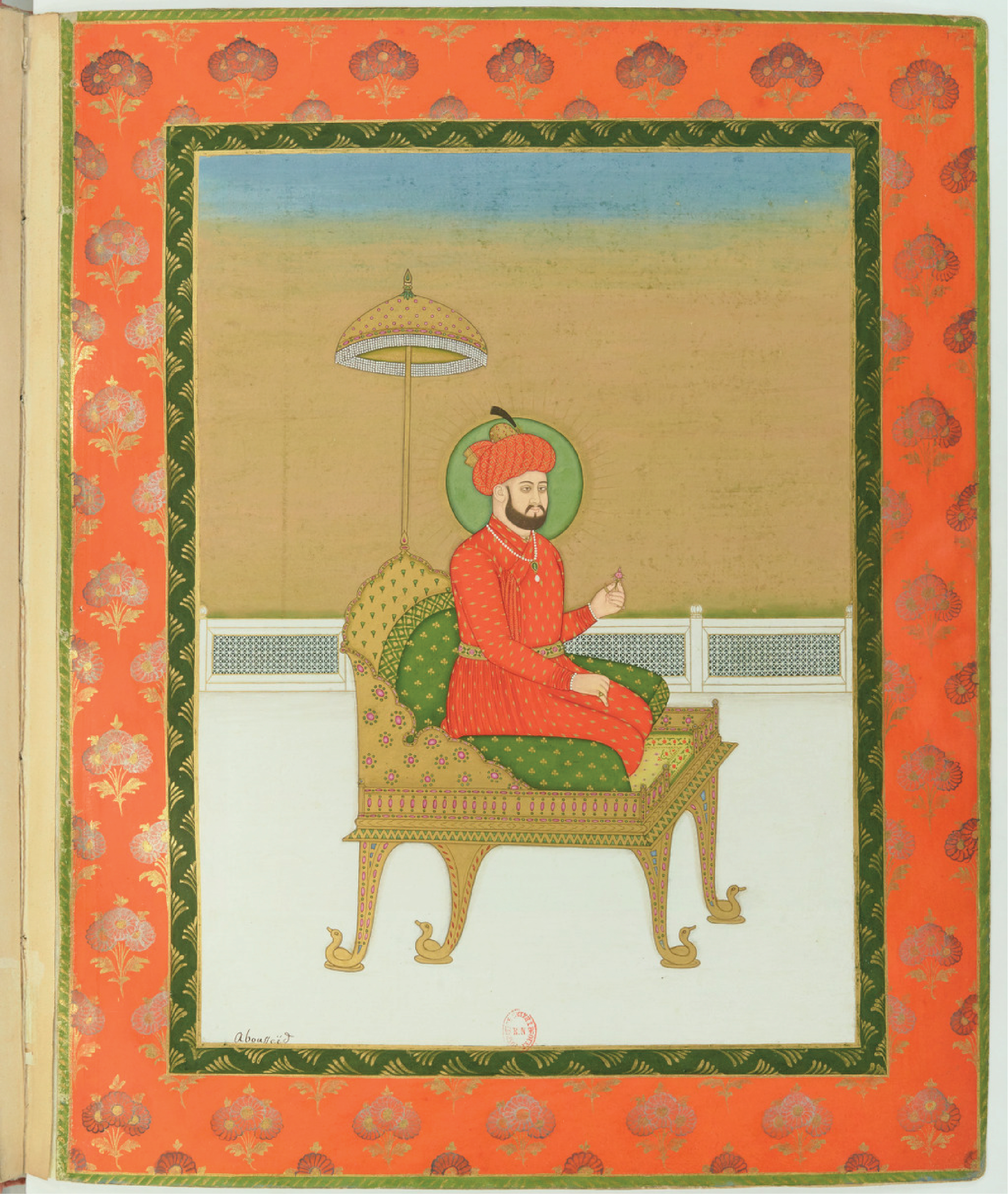 Collection of portraits of Mughal Emperors made by Colonel Gentil (Malik ul-Islam, Sultan bin al-Sultan bin al-Sultan Abu'l Muzaffar 'Abu-Said Gurkhan, Khaka'an of Transoxania) this work was done