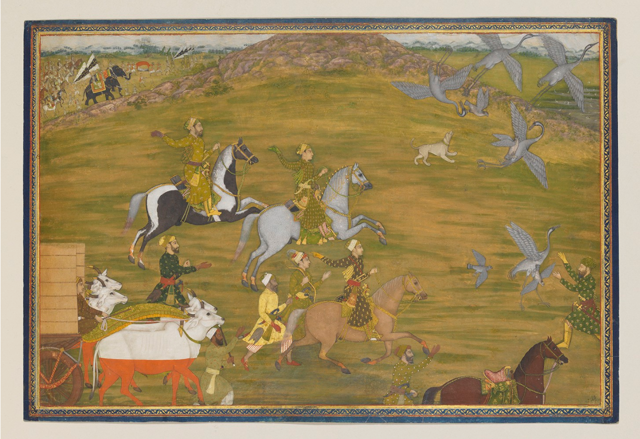 A group of princes out hawking, Murshidabad, Provincial Mughal, North India, mid 18th century.
