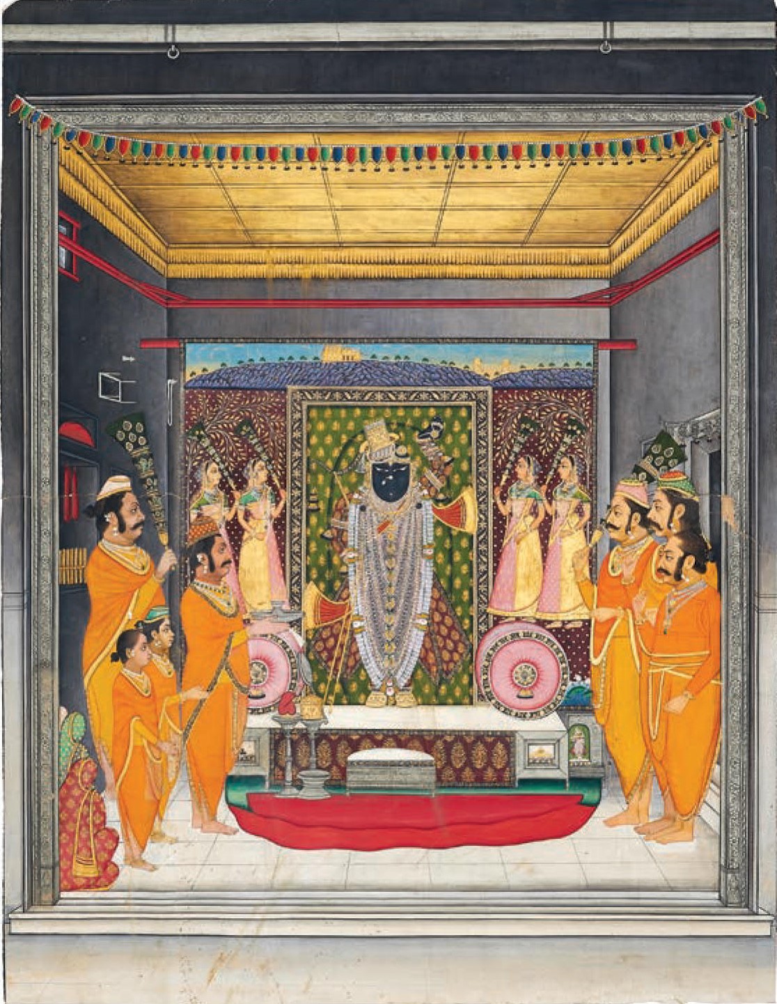 Shrinathji as bridegroom, manorath performed by Tilkayat Govardhanlalji and other Goswamis