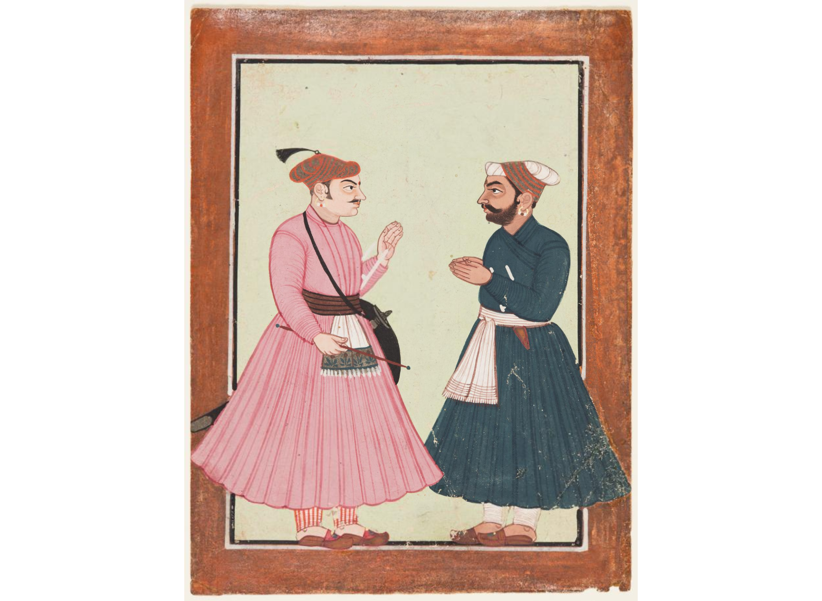 A noble, probably Raja Gaur Sen, receives another noble