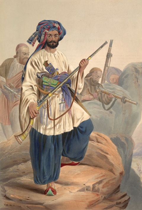 19th-century Afghan soldier - An illustration by Lieutenant James Rattray