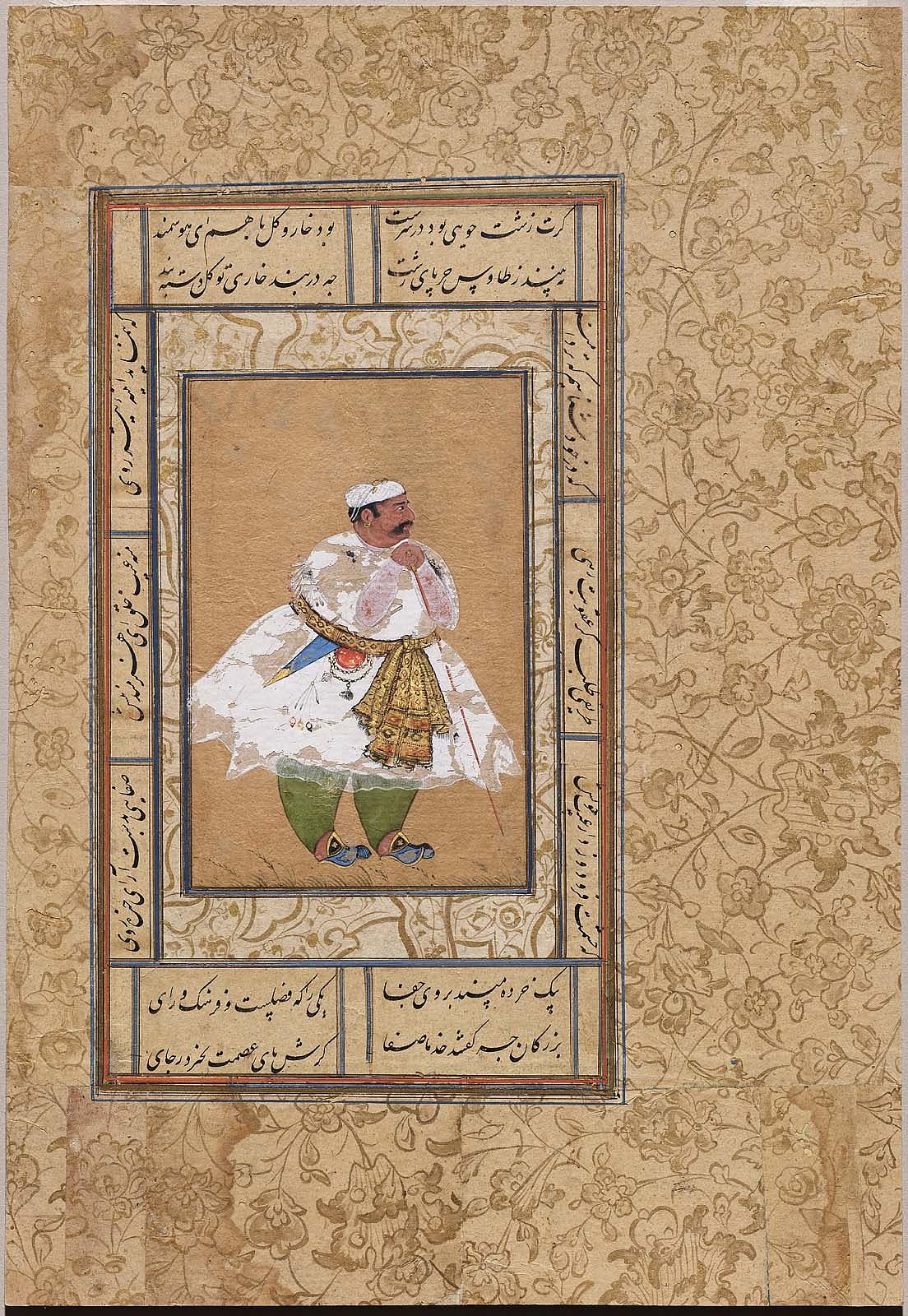 Album folio with portrait possibly of “Mota Raja,” Udai Singh of Marwar