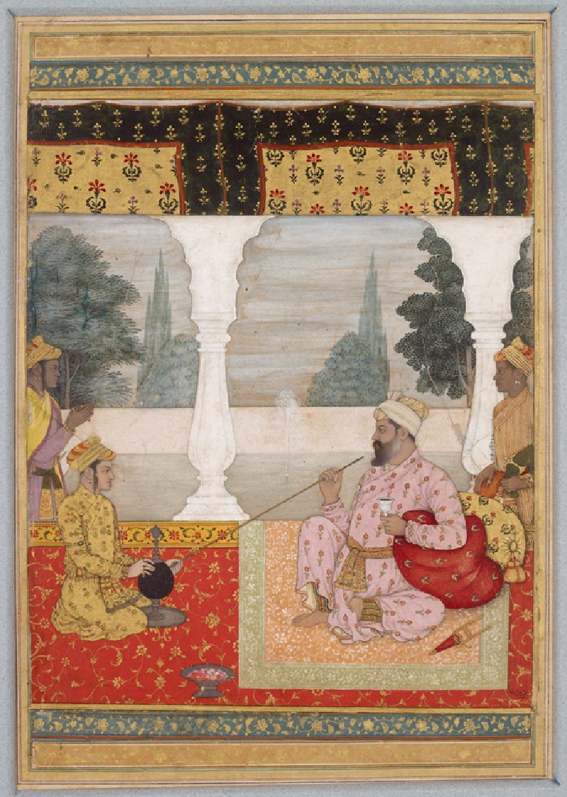 Nobleman smoking on a terrace North India, c. 1670