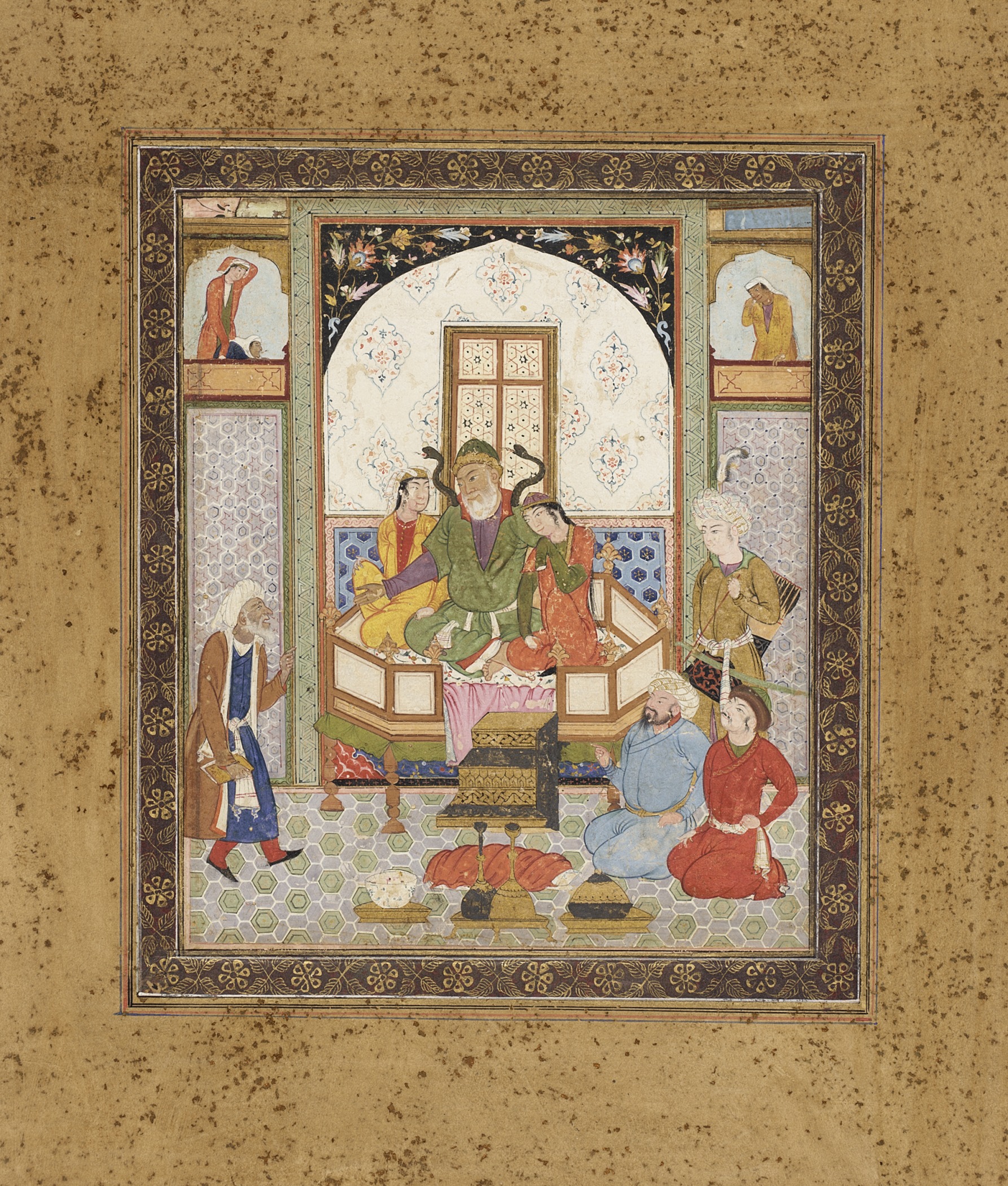 Zahhak Enthroned with the Two Daughters of Jamshid