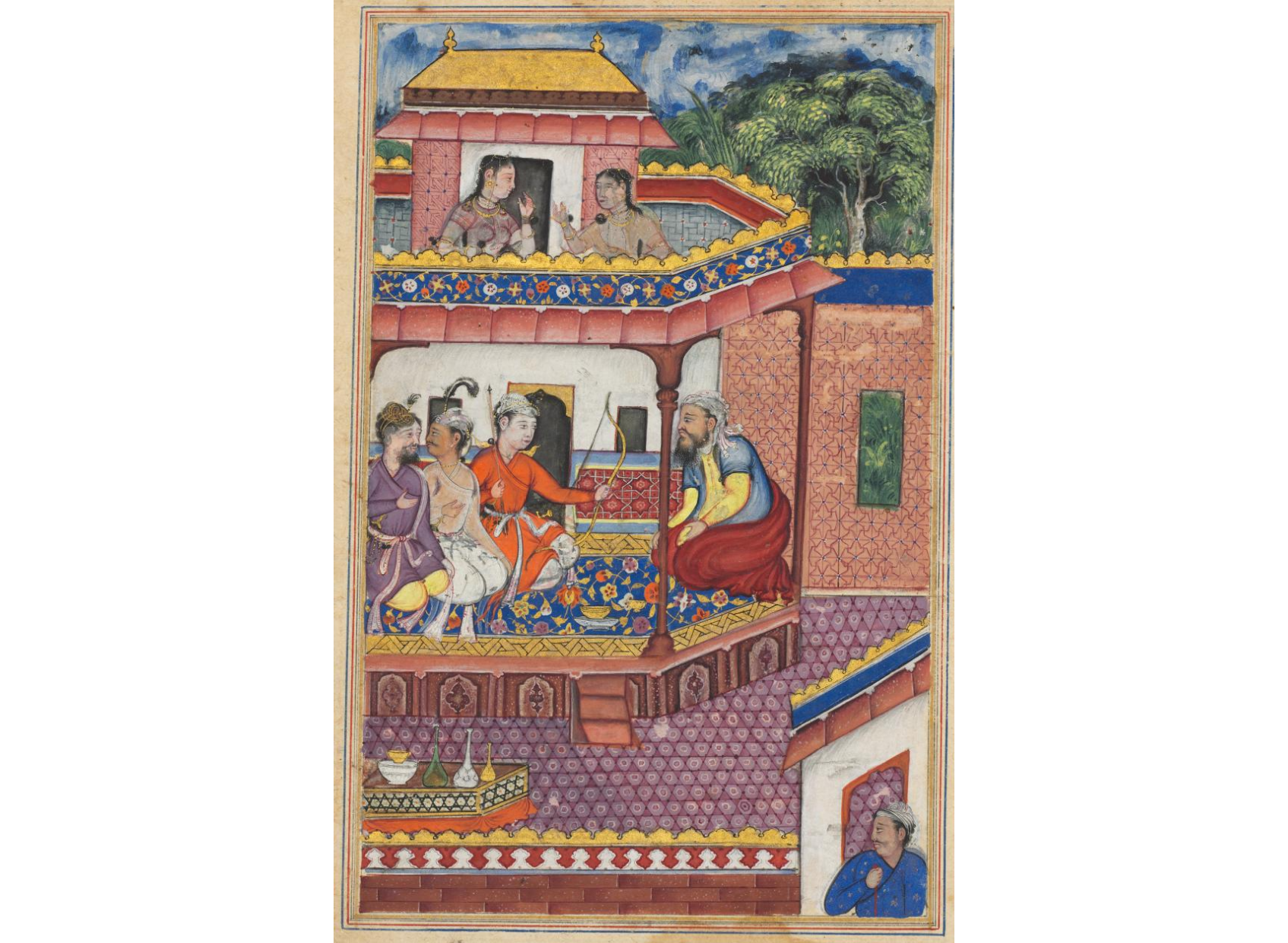 The three young men present themselves as suitors for the hand of Zuhra, the daughter of the merchant of Kabul, from a Tuti-nama (Tales of a Parrot): Thirty-fourth Night