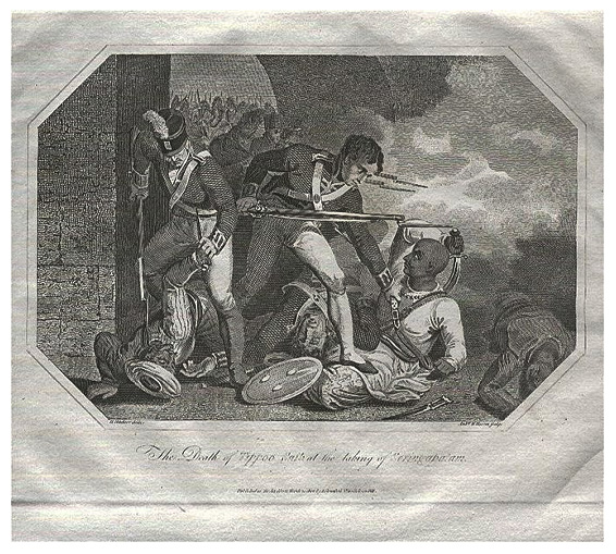 The Death of Tippoo Saib at the taking of Seringapatam an engraving from 1804