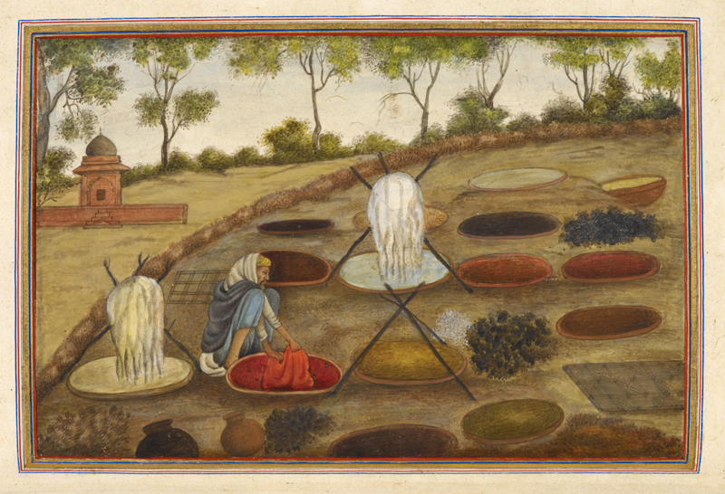 A dyer ("chimba" class) dipping cloth in red dye.