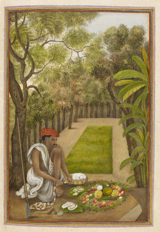Baghban, a gardener. Making a garland