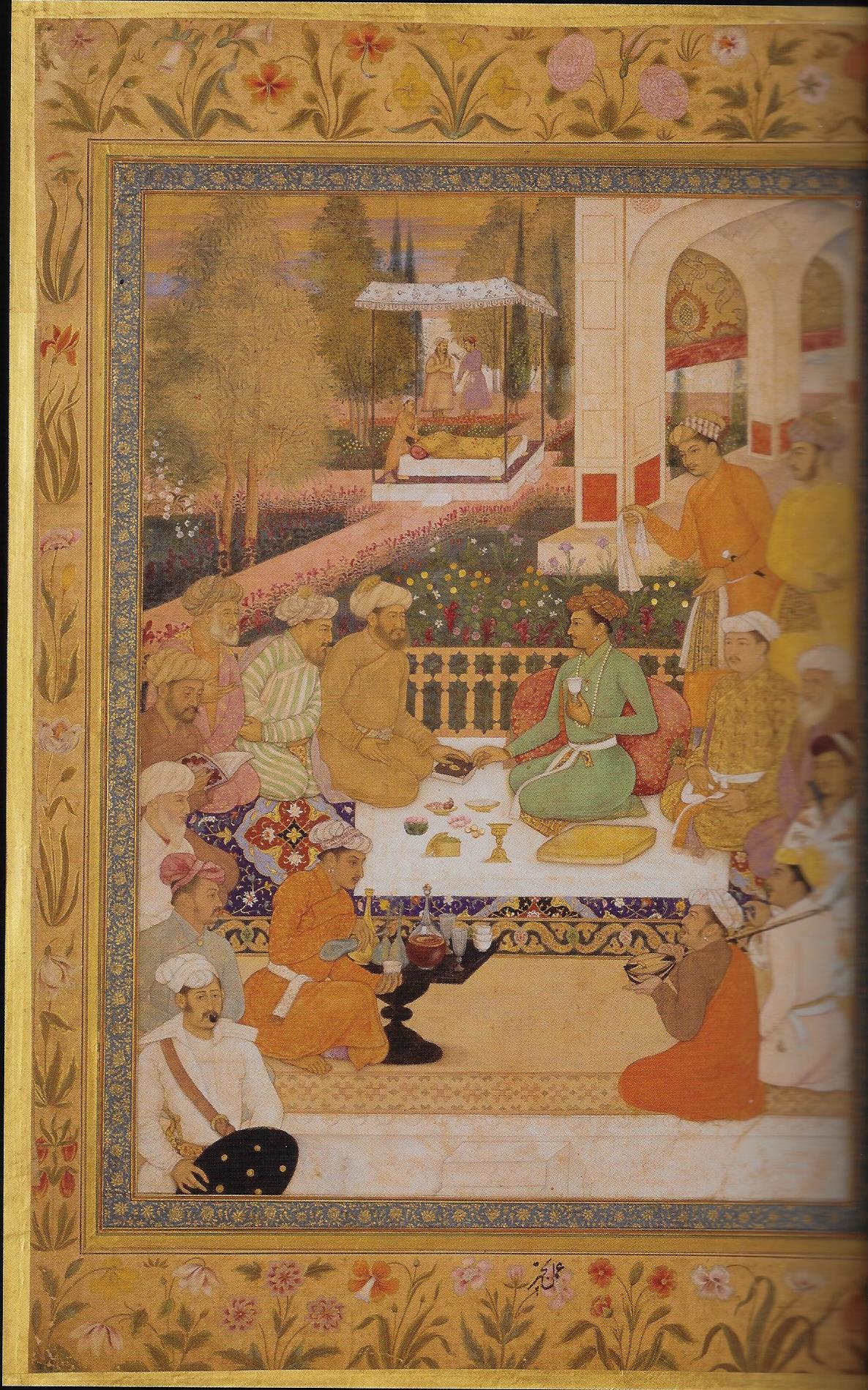 Prince and Scholars in a graden by Bichtir c.1615-20 with borders