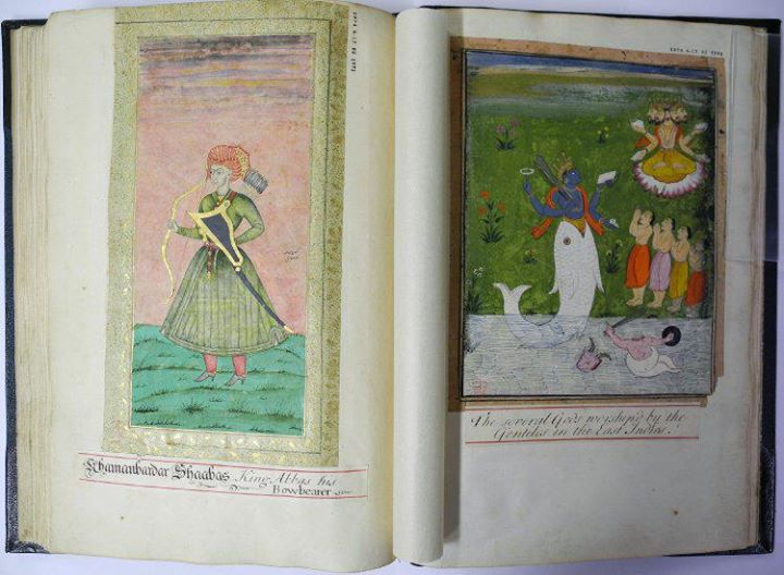 Double view. On left: Album leaf (verso). Portrait. The bow-bearer of Shah Abbas. On right: Album leaf (recto); painting