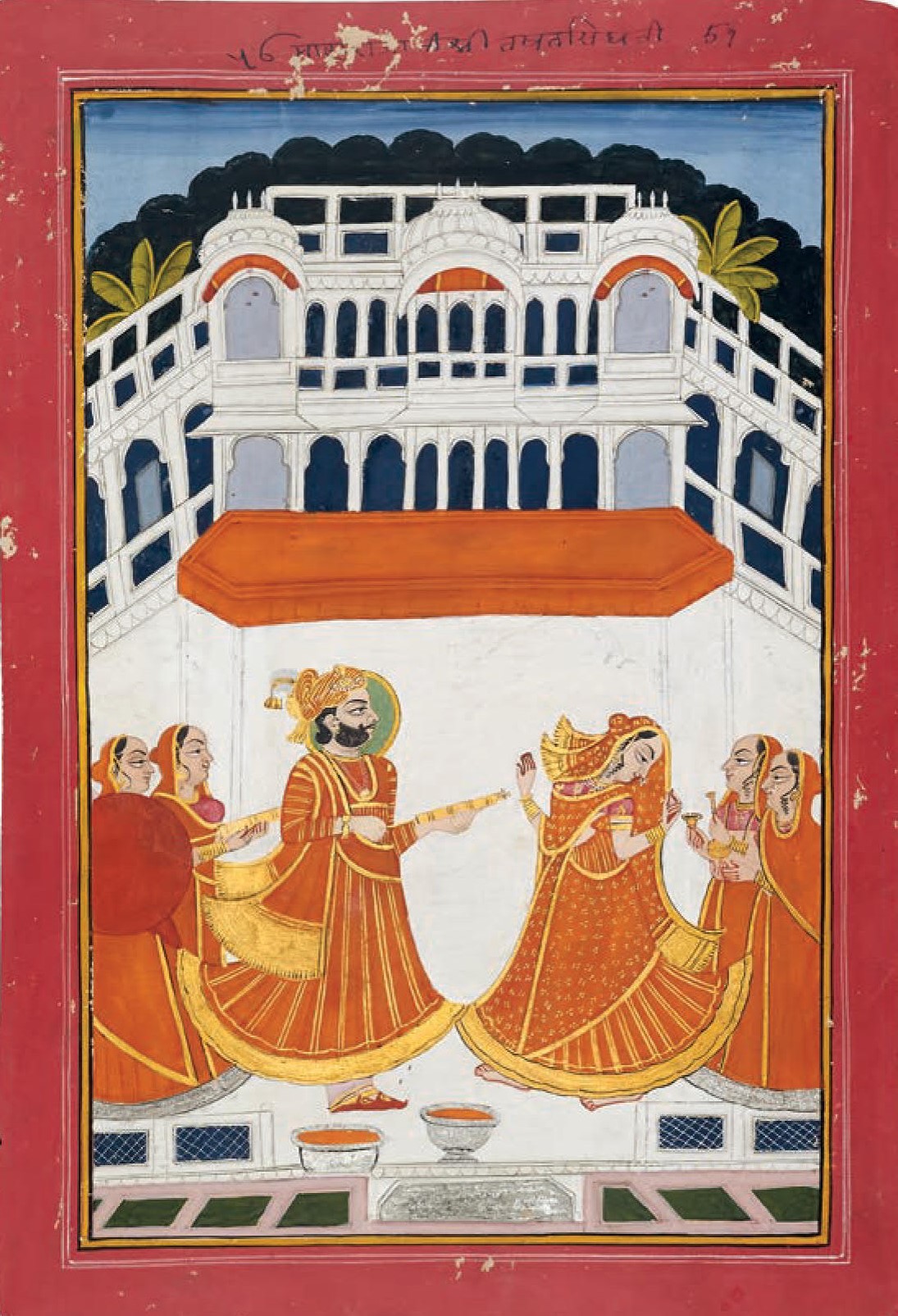 Maharaja Takhat Singh of Jodhpur  playing Holi with a bhagtan