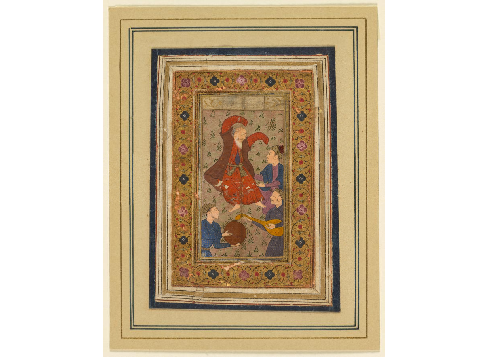 A dancing dervish and three musicians, from a Divan (Collected Poems) of Urfi (Persian, 1555–1591)