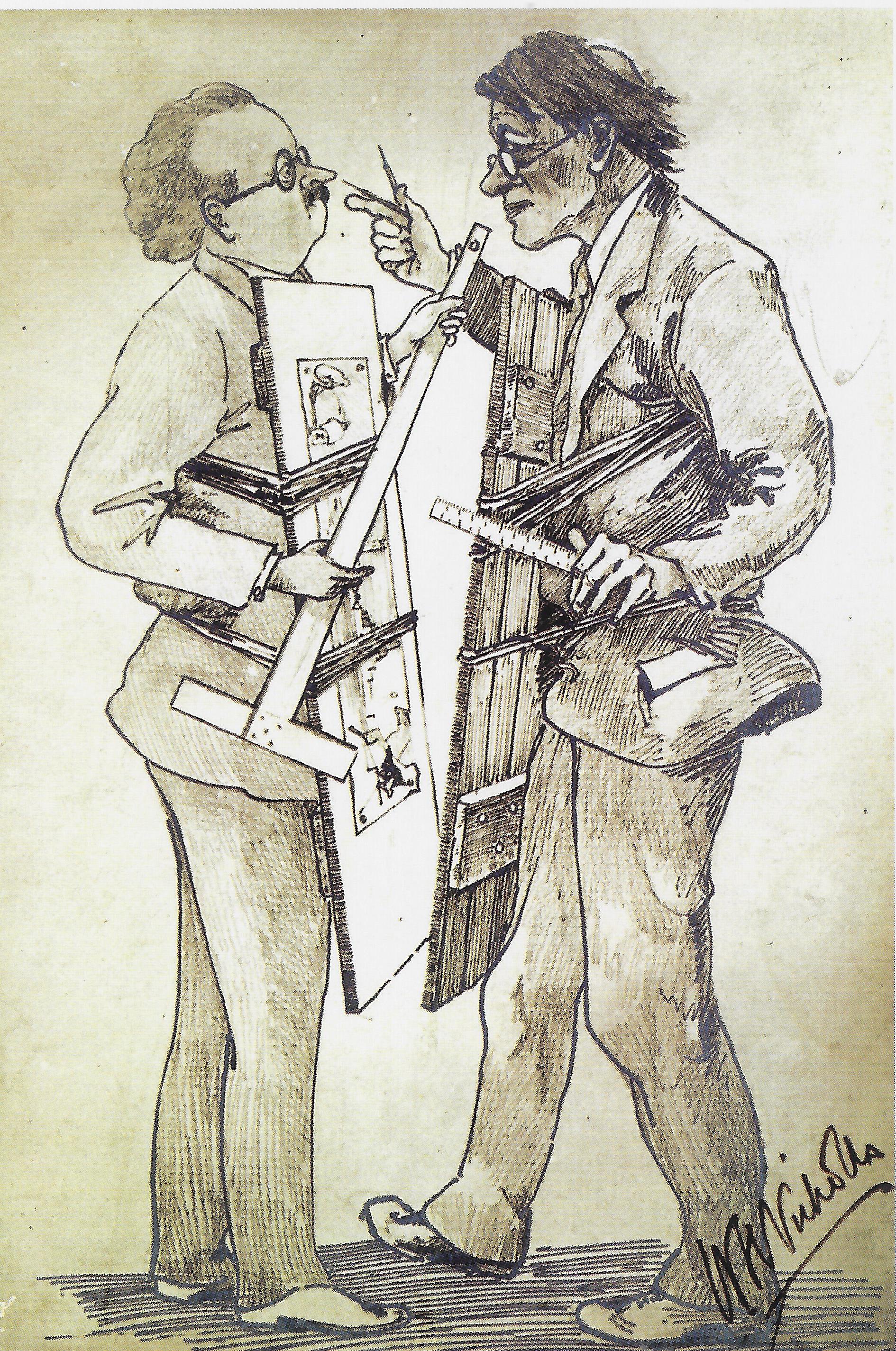 A Caricature Depicting a Confrontation Between Sir Edwin Lutyens and Sir Hertbert Baker