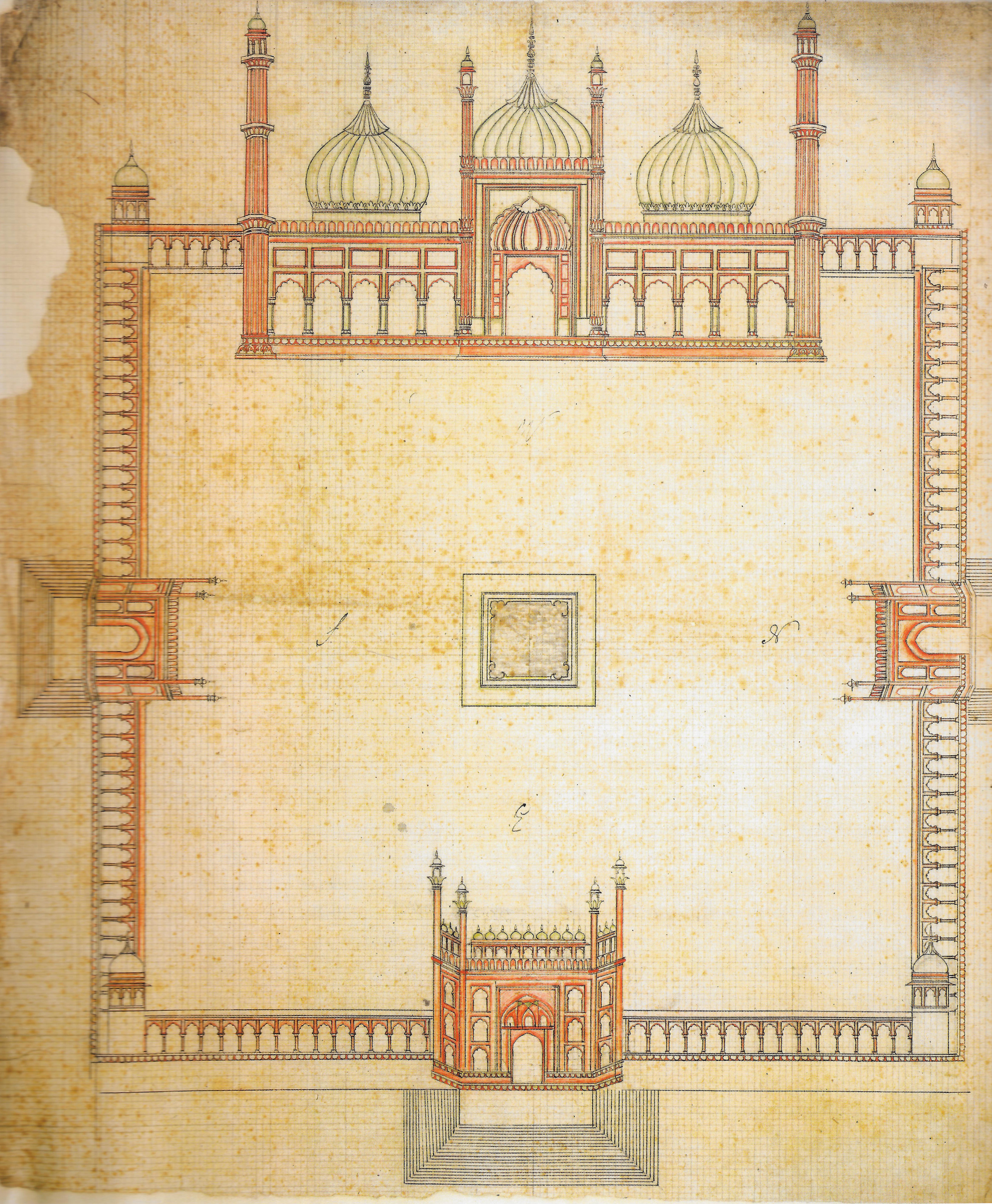 Ground plan and elevation of the Jama Masjid